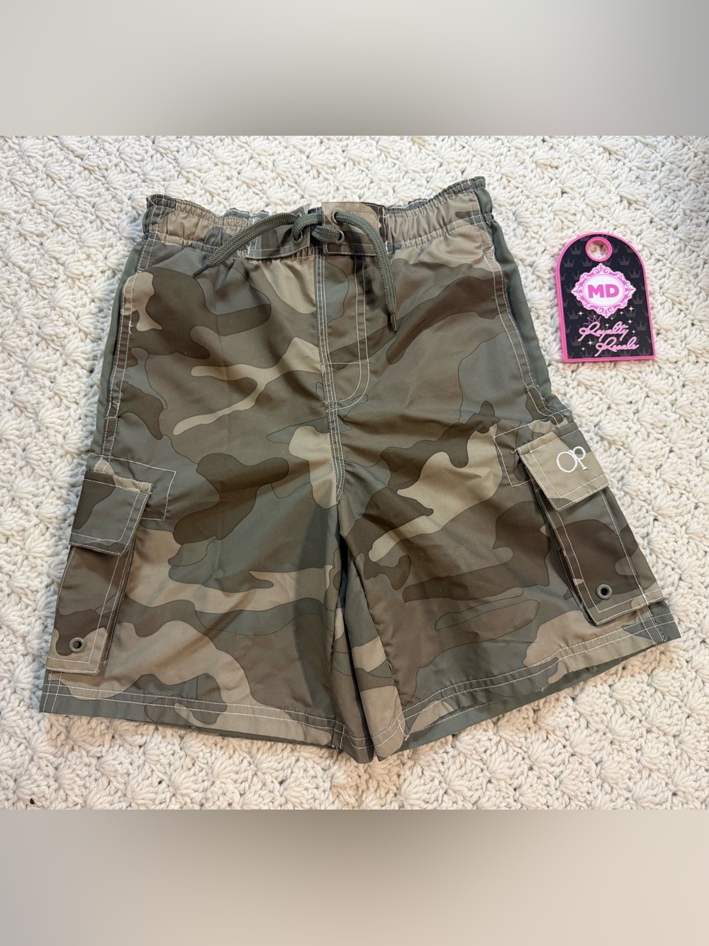 OP Boys Camo Swim Trunks in Olive and Khaki